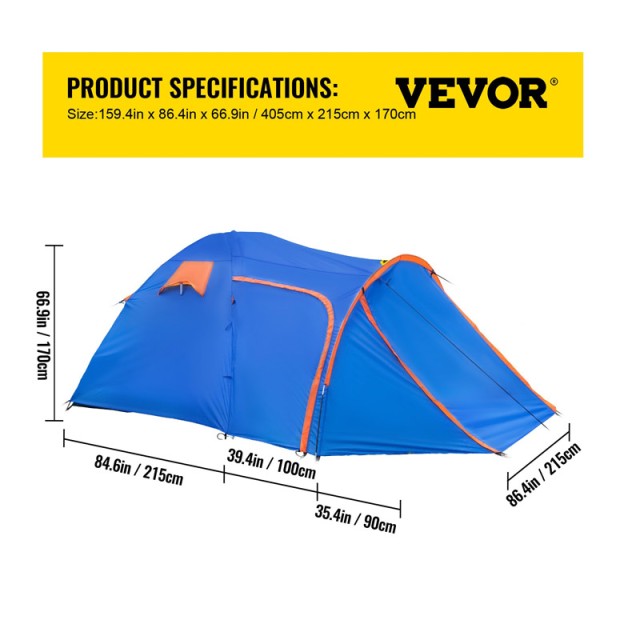 Σκηνή Κάμπινγκ 2-3 Ατόμων με Χώρο για Μοτοσικλέτα 405 x 215 x 170 cm VEVOR XZCPJSHBDSYDL5MJXV0