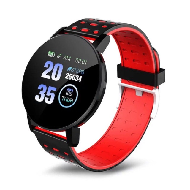 Smartwatch 119 Plus με Μετρητή Καρδιακών Παλμών Χρώματος Κόκκινο - Μαύρο SPM SB119-Black-Red