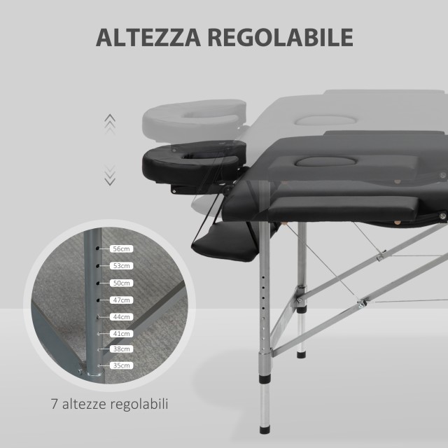 Φορητό Αναδιπλούμενο Επαγγελματικό Κρεβάτι - Κλίνη Μασάζ Φυσικοθεραπείας 186 x 71 x 62-83 cm HOMCOM 503-019V00BK