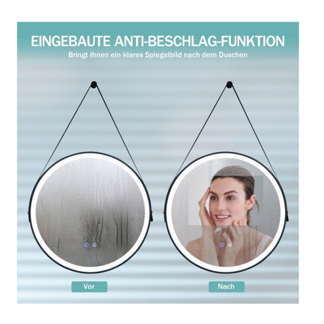 Στρογγυλός Επιτοίχιος Μεταλλικός Καθρέπτης Μπάνιου με LED Φωτισμό 60 cm Costway BA7801DE