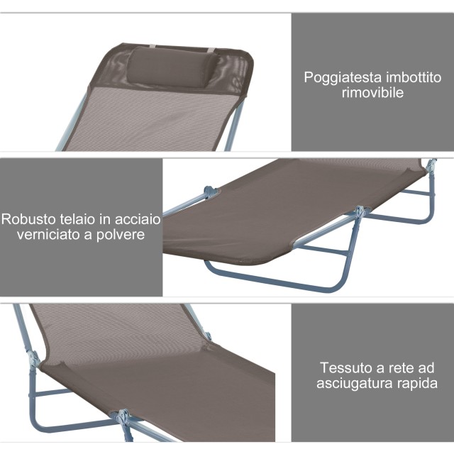 Πτυσσόμενη Ξαπλώστρα Κήπου με Μαξιλάρι 182 x 56 x 24.5 cm Χρώματος Καφέ Outsunny 01-0337