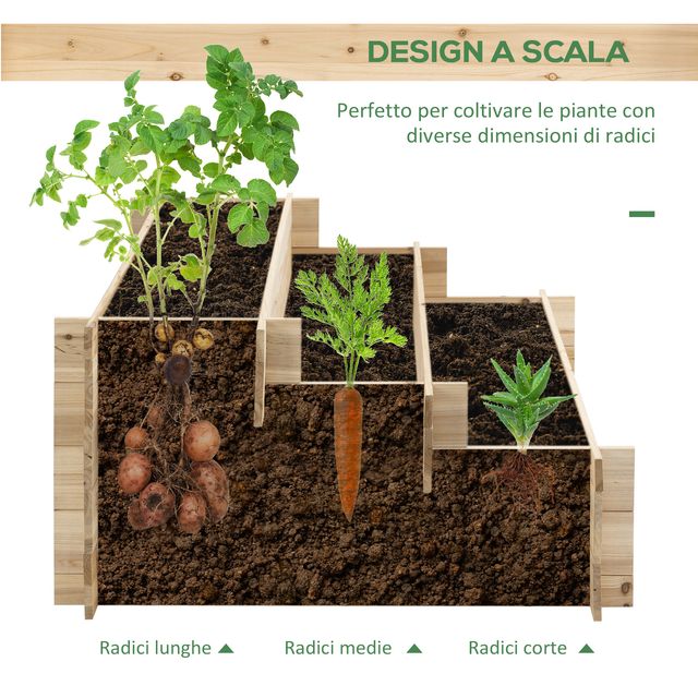 Outsunny 3 επιπέδων Spruce Wood Planter, Υπαίθριο υπερυψωμένο κουτί κήπου, 120x100x54cm 845-535