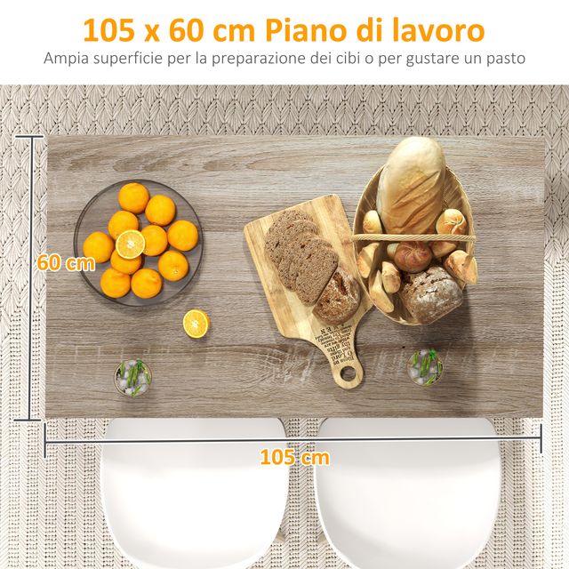 HOMCOM Kitchen Island με 2 ανοιχτά ράφια και 2 ντουλάπια, σε MDF, 105x60x82 cm, δρυς και μαύρο χρώμα 801-354V80BK