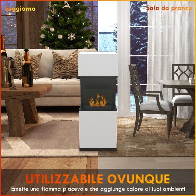 Επιδαπέδιο τζάκι βιοαιθανόλης HOMCOM με καυστήρα 1,2L και γυάλινο πάνελ, 38x38x100cm, Λευκό 820-370V00WT