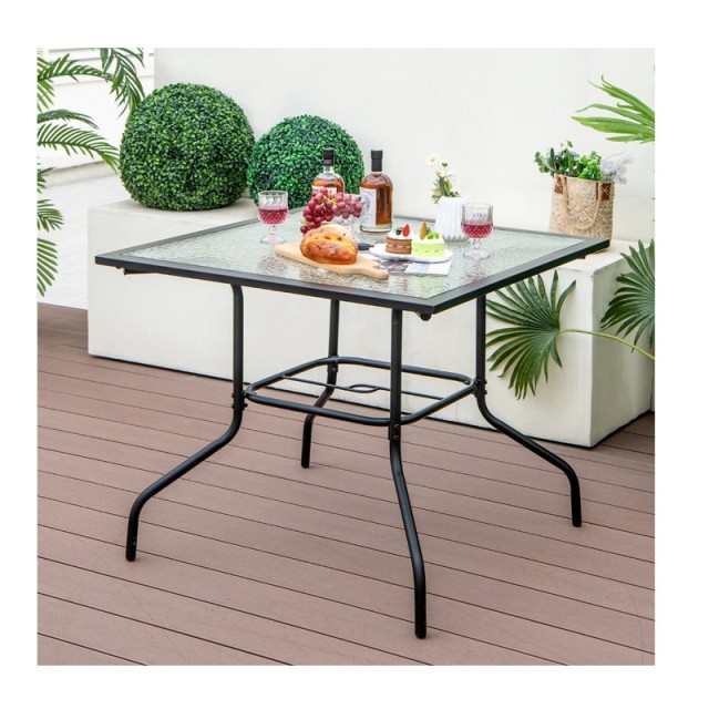 Τετράγωνο Μεταλλικό Τραπέζι Εξωτερικού Χώρου με Γυάλινη Επιφάνεια 89 x 89 x 72 cm Costway NP11211