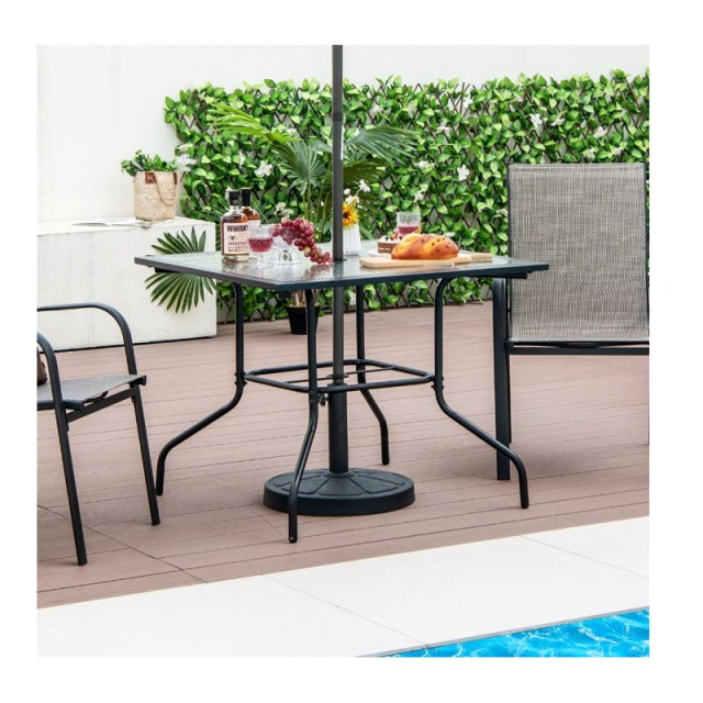 Τετράγωνο Μεταλλικό Τραπέζι Εξωτερικού Χώρου με Γυάλινη Επιφάνεια 89 x 89 x 72 cm Costway NP11211