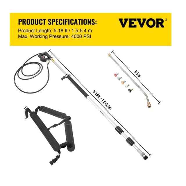 Τηλεσκοπική Ράβδος Υψηλής Πίεσης 4000 PSI 3/8 για Πλυστικό VEVOR QDXDJ5.5MQXSQ0001V0