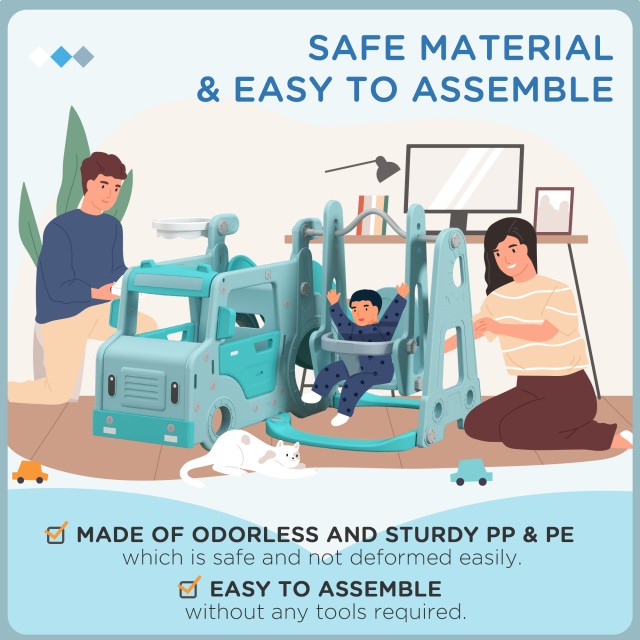 Σετ Slide AIYAPLAY για παιδιά 18-48 μηνών με κούνια, αυτοκίνητο και καλάθι, 201x151x87,5cm, γαλάζιο 331-041V00LB