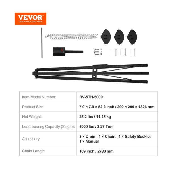 Τρίποδο Στήριξης Τροχόσπιτου 2.27T με Ρυθμιζόμενο Ύψος 880-1450 mm VEVOR DWLSJJ1J5000OFUIXV0