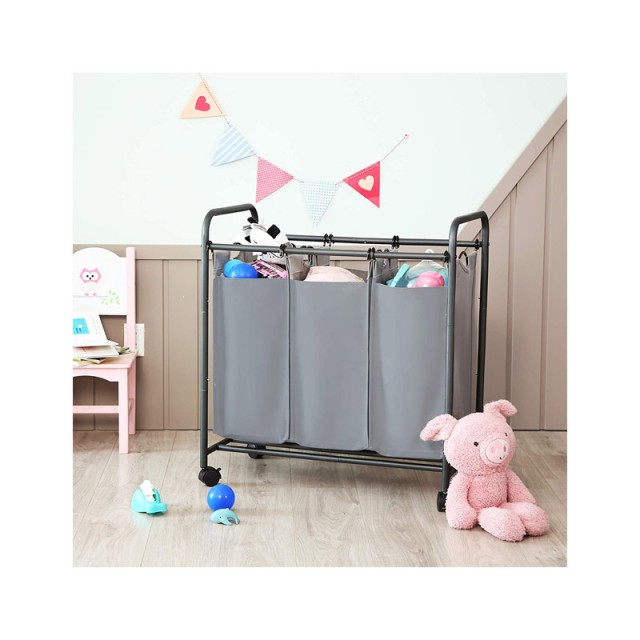 Τροχήλατο Καλάθι Απλύτων με 3 Χώρους Χρώματος Γκρι Songmics LSF003GS