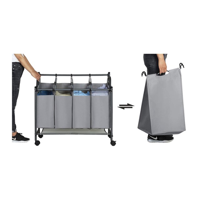 Τροχήλατο Καλάθι Απλύτων με 4 Χώρους Χρώματος Γκρι Songmics LSF005GS