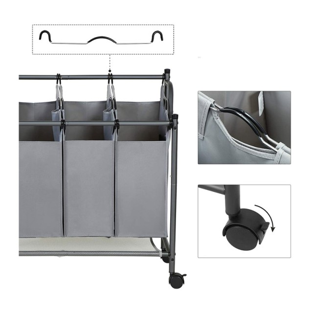 Τροχήλατο Καλάθι Απλύτων με 4 Χώρους Χρώματος Γκρι Songmics LSF005GS