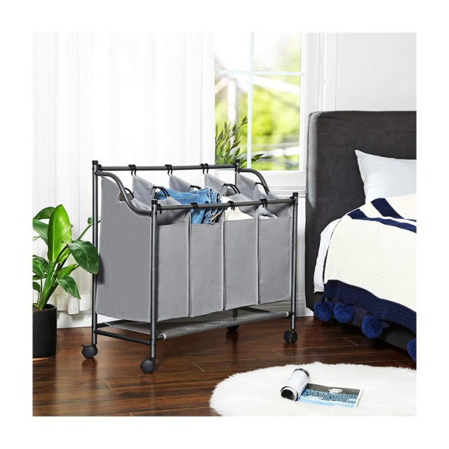 Τροχήλατο Καλάθι Απλύτων με 4 Χώρους Χρώματος Γκρι Songmics LSF005GS