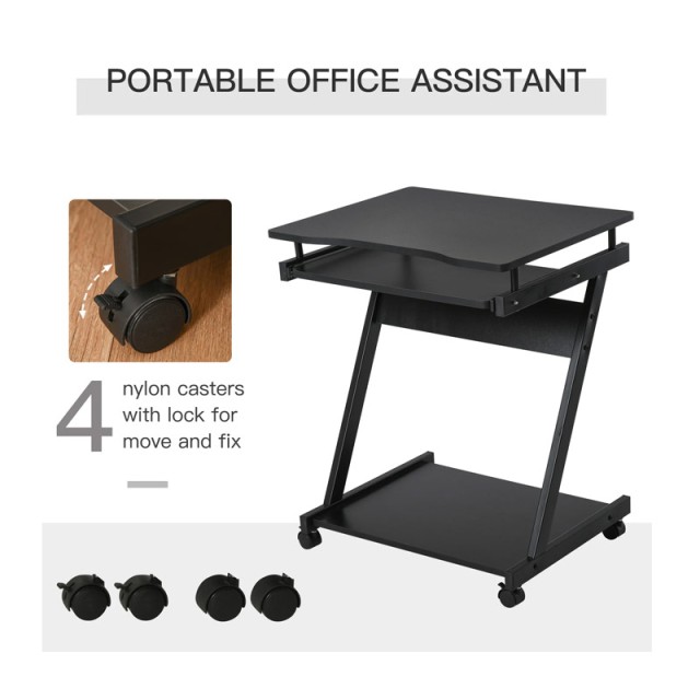 Τροχήλατο Μεταλλικό Γραφείο Υπολογιστή με Θέση για Πληκτρολόγιο 60 x 48 x 73 cm Χρώματος Μαύρο HOMCOM 836-293BK