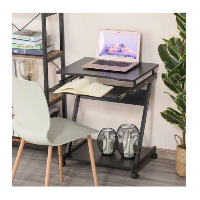 Τροχήλατο Μεταλλικό Γραφείο Υπολογιστή με Θέση για Πληκτρολόγιο 60 x 48 x 73 cm Χρώματος Μαύρο HOMCOM 836-293BK