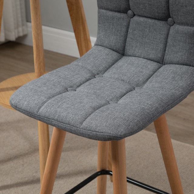 HOMCOM Σετ 2 σκαμπό μπαρ με πλάτη και υποπόδιο, επενδυμένο υφασμάτινο κάθισμα και ξύλινα πόδια - γκρι 835-530