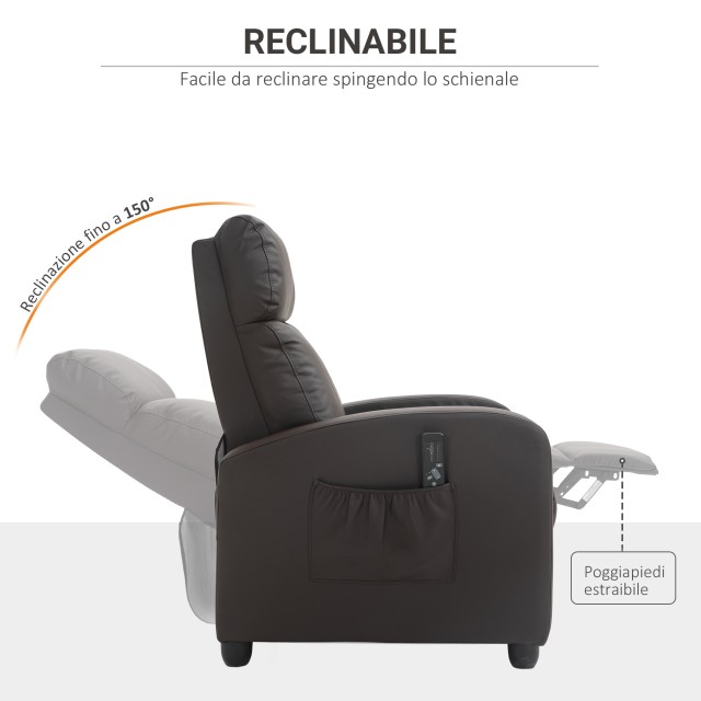 Πολυθρόνα μασάζ HOMCOM Relax με 8 λειτουργίες e 5 Intensit ?, Ανακλινόμενη πολυθρόνα με υποπόδιο και τηλεχειριστήριο - Καφέ 700-143V90BN