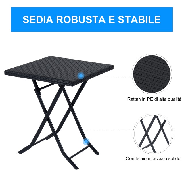 Outsunny Rattan Σετ Έπιπλα Κήπου 1 Τραπεζάκι σαλονιού και 2 Πτυσσόμενες Καρέκλες Κήπου 3τμχ Μαύρο 841-093
