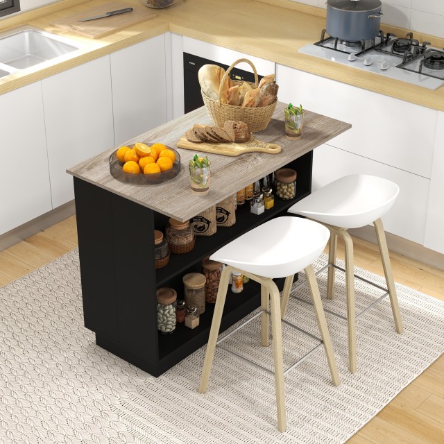 HOMCOM Kitchen Island με 2 ανοιχτά ράφια και 2 ντουλάπια, σε MDF, 105x60x82 cm, δρυς και μαύρο χρώμα 801-354V80BK