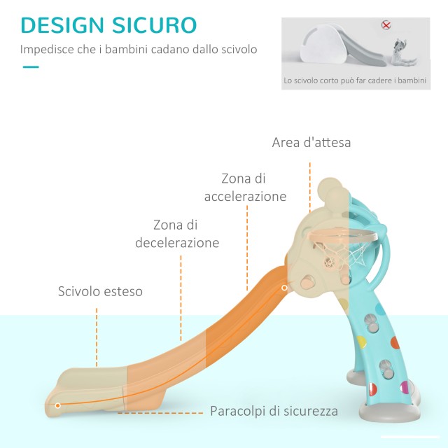 HOMCOM Slide για παιδιά με στεφάνι μπάσκετ εσωτερικού και εξωτερικού χώρου σε PP και HDPE, Et? 2-4 ετών, γκρι και μπλε 331-009