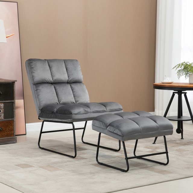 HOMCOM Επενδυμένη καρέκλα με ασορτί υποπόδιο για σαλόνι, μελέτη και υπνοδωμάτιο, 60x80,5x89 cm, γκρι 839-506V00GY