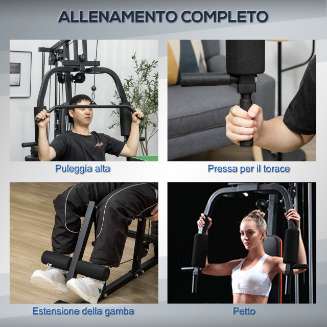 HOMCOM Fitness Station με βάρη 45kg για οικιακή και επαγγελματική προπόνηση, Πολυλειτουργικό Steel Gym, 135x103x210cm, Μαύρο A91-176