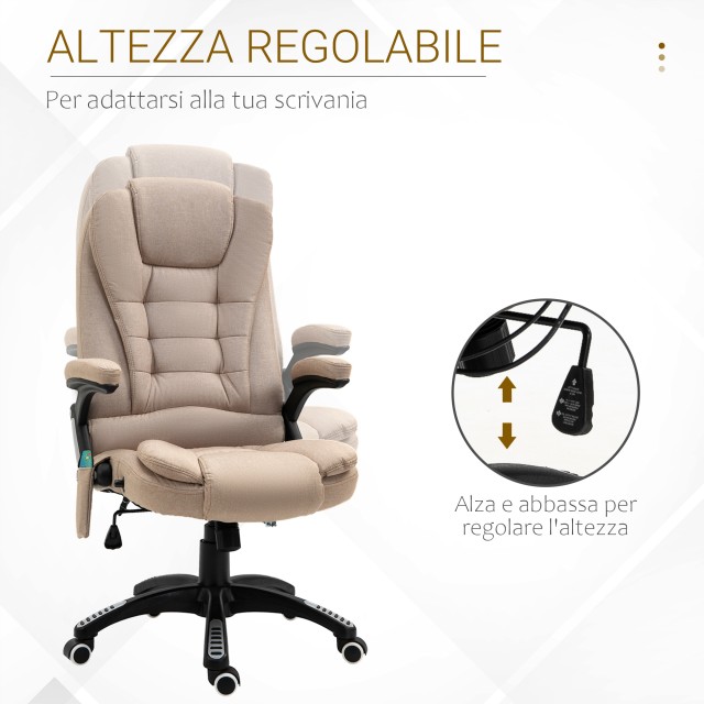 Καρέκλα μασάζ γραφείου και σπιτιού Vinsetto με 6 σημεία μασάζ και λειτουργία θέρμανσης και ρυθμιζόμενο ύψος, μπεζ 921-171V90BN