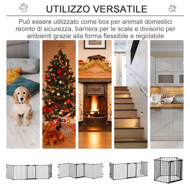 PawHut Πτυσσόμενη Πύλη Σκύλου για Μικρά και Μεσαία Μεγέθη με 5 Πάνελ, σε Μέταλλο και Πλαστικό, 300x3x74,5 cm, Μαύρο D06-100