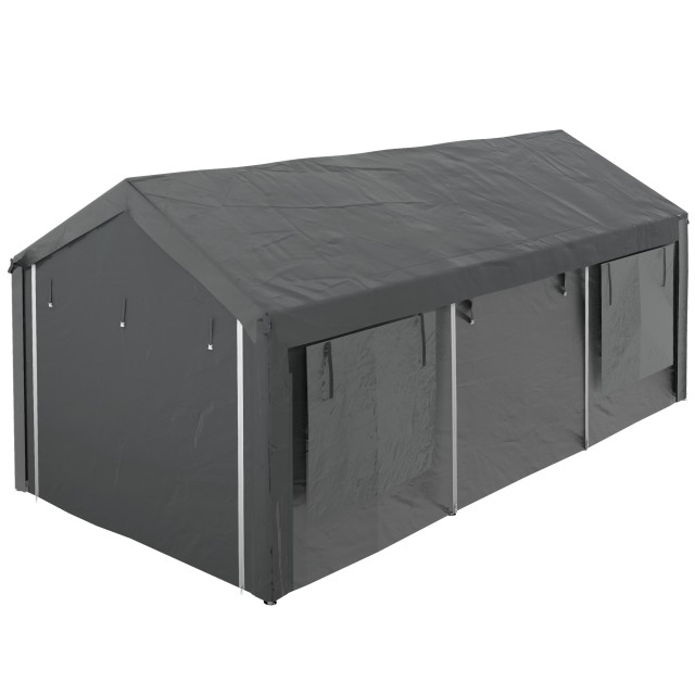 Outsunny Gazebo για αυτοκίνητα και πάρτι με ρυθμιζόμενο ύψος, 4 πόρτες και 4 παράθυρα, 6x3m σκούρο γκρι 84C-442V00CG