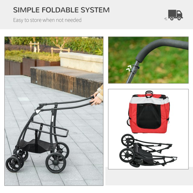 PawHut καρότσι για μικρά και μίνι σκυλιά με 2 λουριά και θήκη αποθήκευσης, 81x58x97,5 cm D00-192V00RD