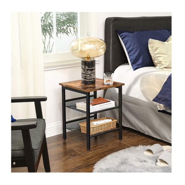 Βοηθητικό Μεταλλικό Τετράγωνο Τραπεζάκι με 2 Ρυθμιζόμενα Ράφια 40 x 40 x 55 cm VASAGLE LET23X