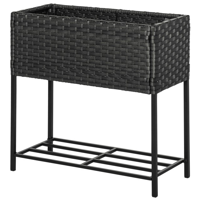 Outsunny Wicker Effect Planter με γκρι ράφι (70cm x 30cm x 72cm) 867-038