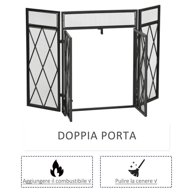 HOMCOM Metal Fire Screen με 3 Πτυσσόμενα Πάνελ και 2 Πόρτες, 120x11,5x79cm - Μαύρο 820-241
