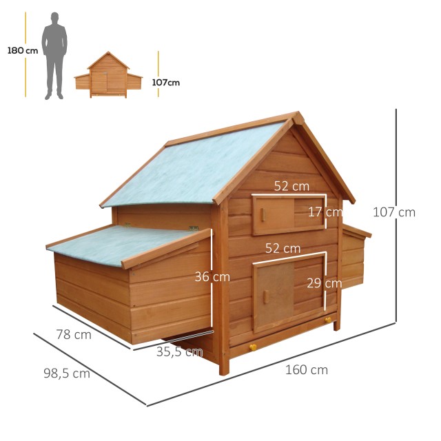 PawHut Garden Chicken Coop Κλουβί κοτόπουλου σε έλατο, ξύλο και πράσινο, 160x98,5x107 cm D51-014