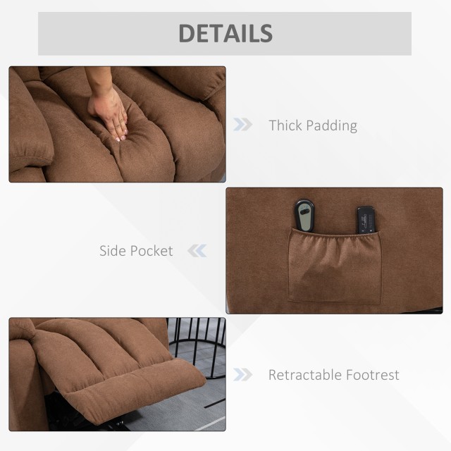 Πολυθρόνα HOMCOM Relaxing Lift με τηλεχειριστήριο, μασάζ και ανάκλιση σε ύφασμα, καφέ 713-093V90