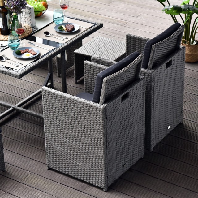 Outsunny Σετ Έπιπλα κήπου εξωτερικού χώρου 9 τεμαχίων Τραπέζι με 4 καρέκλες 4 υποπόδια σε Rattan, Grey 861-021