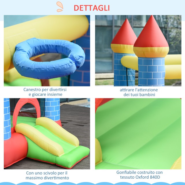 Outsunny Giant Φουσκωτό Κάστρο για παιδιά με τσουλήθρα, πισίνα και καλάθι 342-017V90