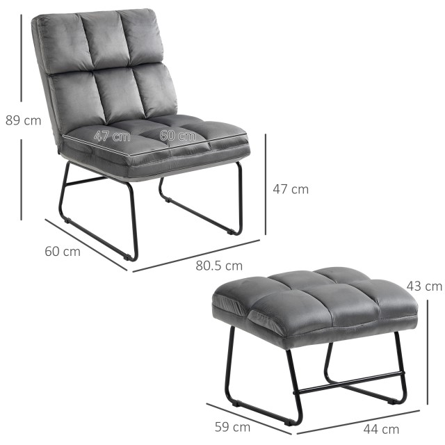 HOMCOM Επενδυμένη καρέκλα με ασορτί υποπόδιο για σαλόνι, μελέτη και υπνοδωμάτιο, 60x80,5x89 cm, γκρι 839-506V00GY