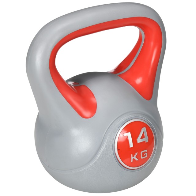 SPORTNOW Kettlebell 14kg σε PU και Sand με επίπεδη βάση και λαβή για Deadlifts, Squats και Lifts, 26x18x32 cm, Κόκκινο A91-255V06RD