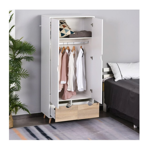 Ξύλινη Δίφυλλη Ντουλάπα με 2 Συρτάρια 80 x 40 x 180 cm HOMCOM 831-290