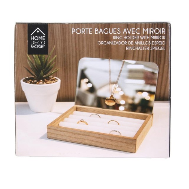 Ξύλινη Κοσμηματοθήκη για Δαχτυλίδια με Καθρέπτη 15 x 14.2 x 13 cm Home Deco Factory HD2302