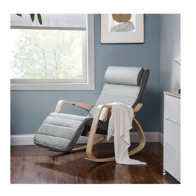 Ξύλινη Κουνιστή Πολυθρόνα με Ρυθμιζόμενο Υποπόδιο 67 x 91 x 115 cm Χρώματος Γκρι Songmics LYY010G01