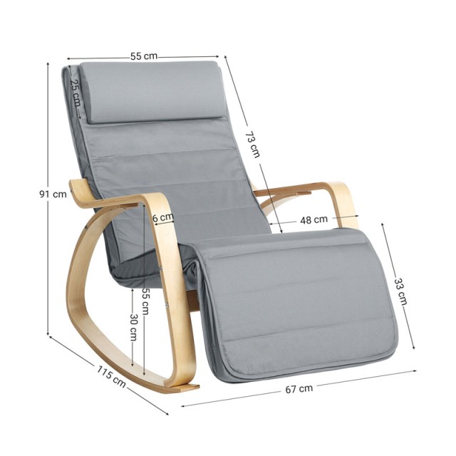 Ξύλινη Κουνιστή Πολυθρόνα με Ρυθμιζόμενο Υποπόδιο 67 x 91 x 115 cm Χρώματος Γκρι Songmics LYY010G01