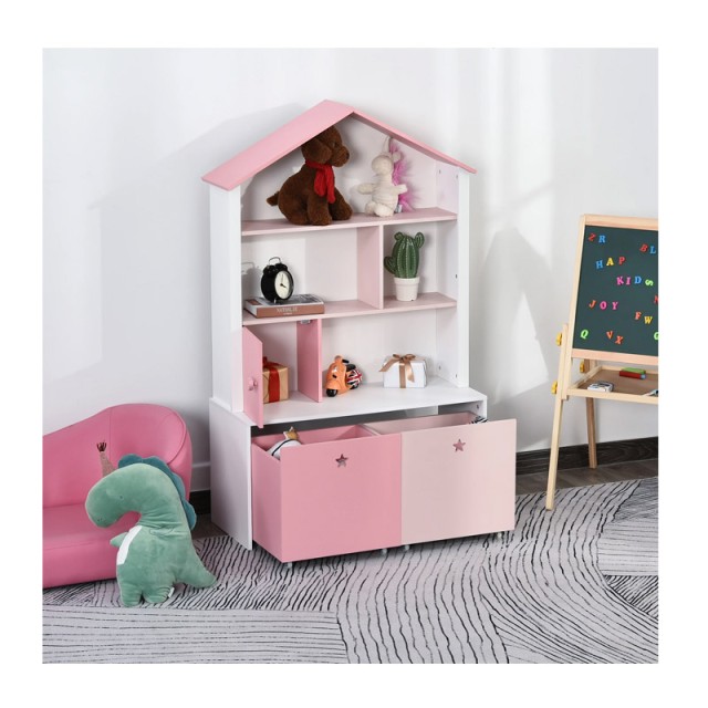 Ξύλινη Παιδική Βιβλιοθήκη με 4 Ράφια και 2 Αφαιρούμενα Συρτάρια 80 x 34 x 130 cm HOMCOM 311-012