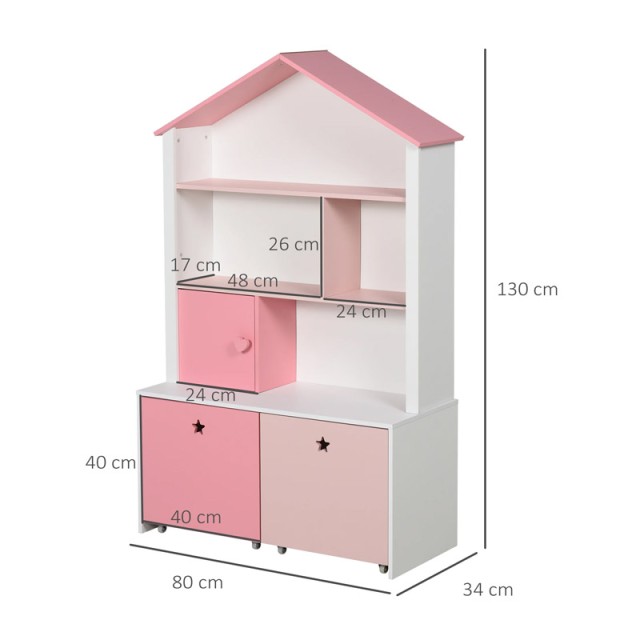 Ξύλινη Παιδική Βιβλιοθήκη με 4 Ράφια και 2 Αφαιρούμενα Συρτάρια 80 x 34 x 130 cm HOMCOM 311-012