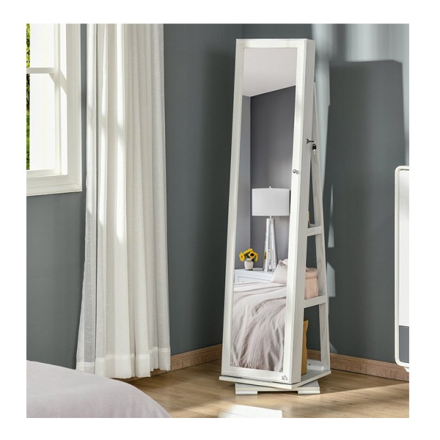 Ξύλινη Περιστρεφόμενη Κοσμηματοθήκη Μπιζουτιέρα με Καθρέπτη και 3 Ράφια 38 x 38 x 160 cm HOMCOM 831-393