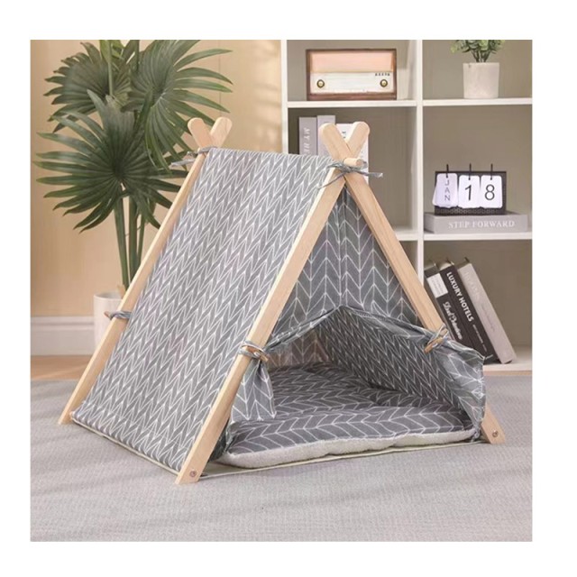 Ξύλινη Σκηνή για Κατοικίδια 65 x 47 x 59 cm Χρώματος Γκρι Bakaji 02839351