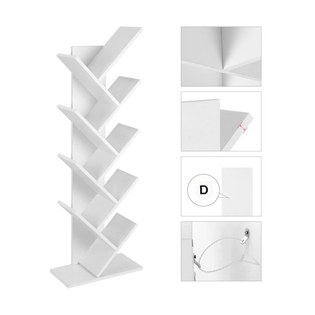 Ξύλινη Βιβλιοθήκη με 8 Ράφια 50 x 25 x 141.5 cm Χρώματος Λευκό VASAGLE LBC11WTV1