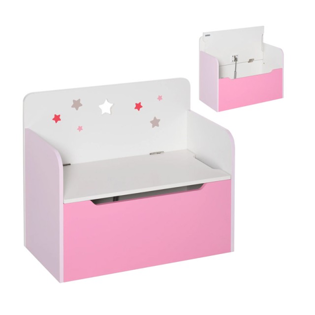 Ξύλινο Παιδικό Μπαούλο Αποθήκευσης Παιχνιδιών 60 x 30 x 50 cm Χρώματος Ροζ HOMCOM 311-018PK