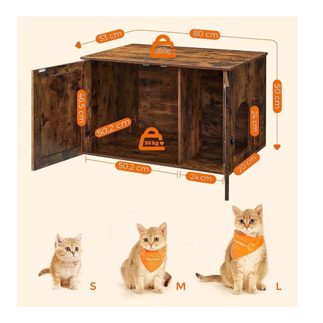 Ξύλινο Έπιπλο για Τουαλέτα Γάτας 80 x 53 x 49.2 cm Χρώματος Σκούρο Καφέ PCL002X01 Feandrea